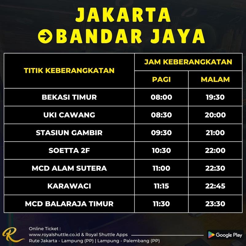 royal shuttle rute jakarta bandar jaya