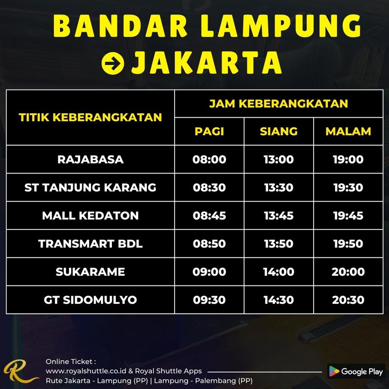 rute bandar lampung ke jakarta di royal shuttle
