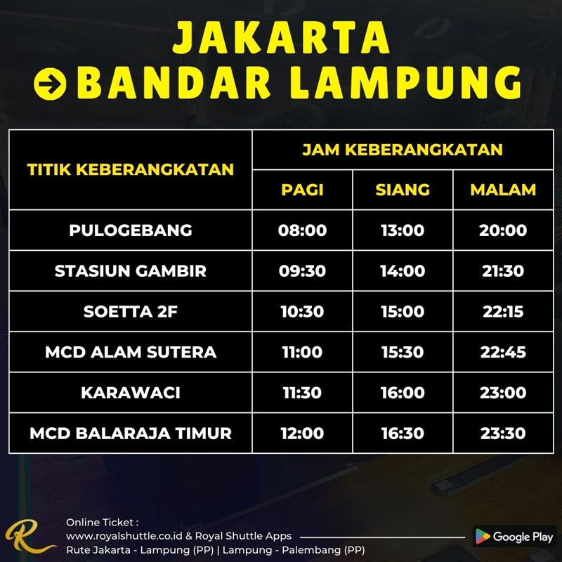 rute jakarta ke bandar lampung di royal shuttle